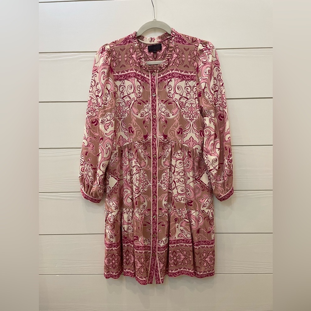 Hale Bob Dress, Size M, Long Puffed Sleeve, Tiered.